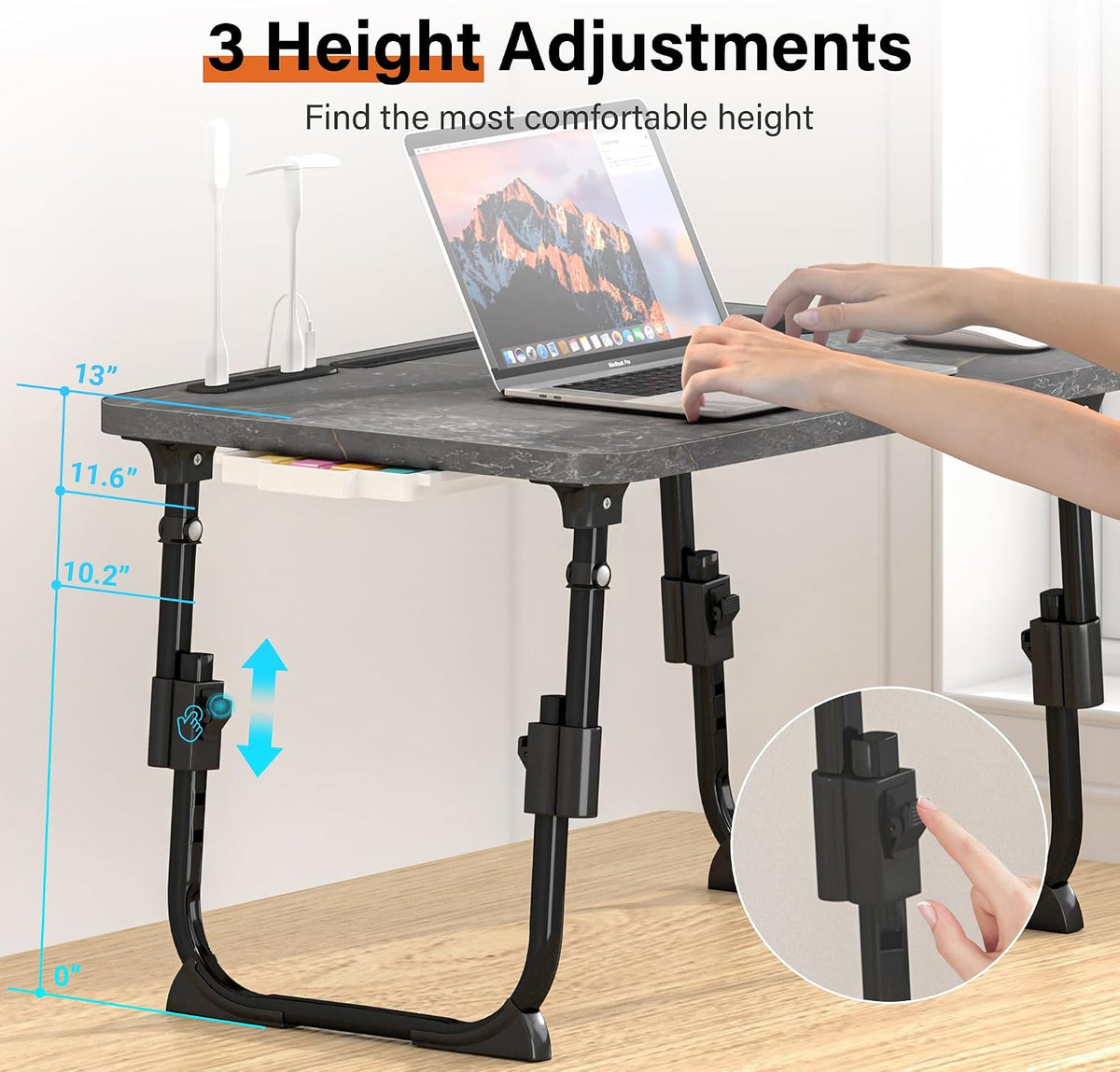 Lap Desk for Bed Adjustable Height with USB Port 23.6" x15.7" Desktop