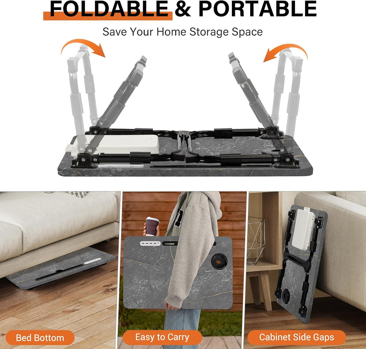 Lap Desk for Bed Adjustable Height with USB Port 23.6" x15.7" Desktop