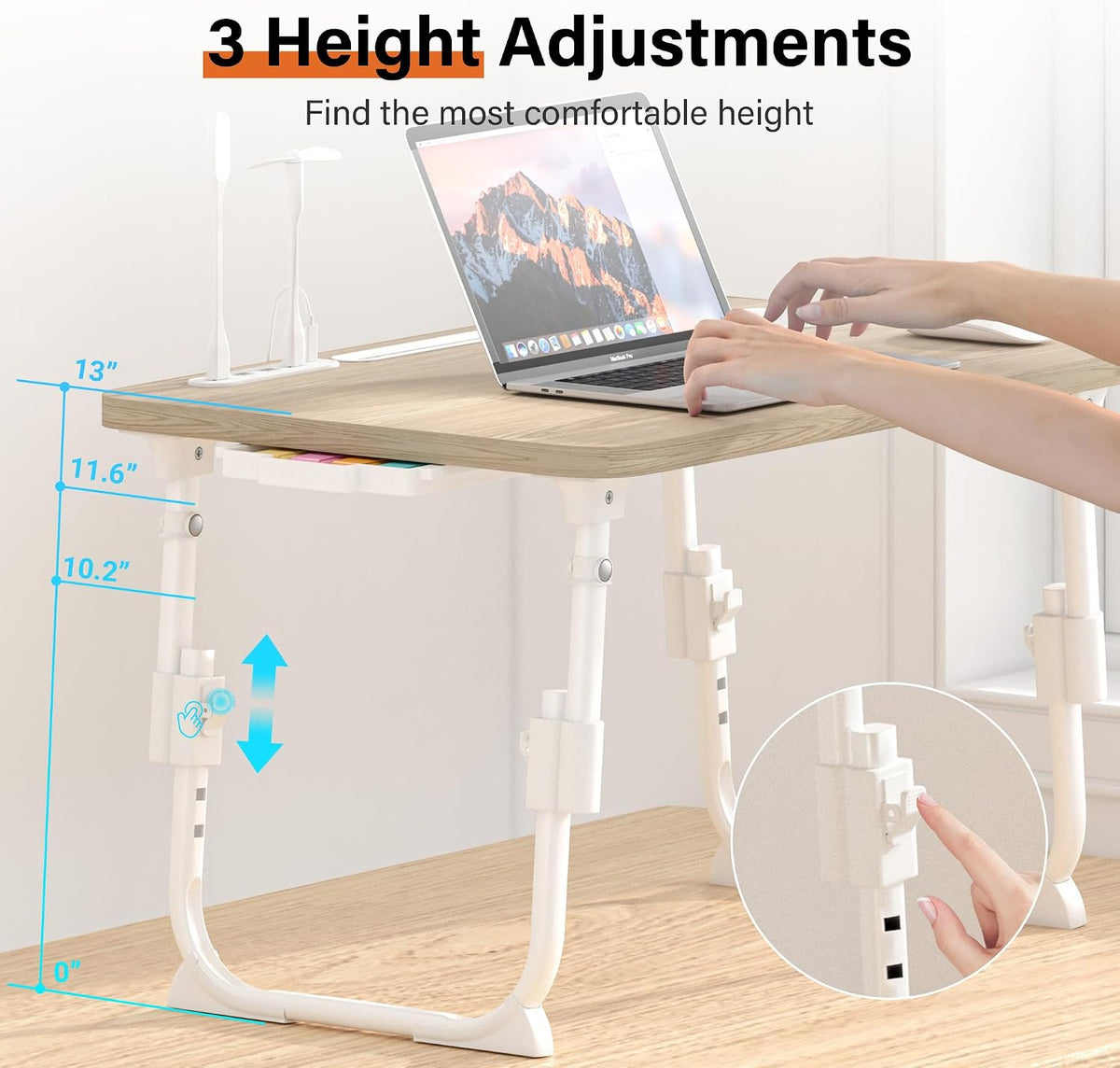 Lap Desk for Bed Adjustable Height with USB Port 23.6" x15.7" Desktop