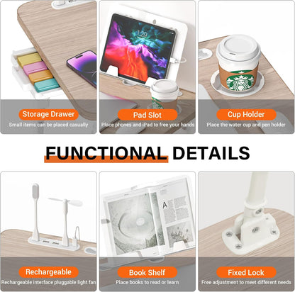 Lap Desk for Bed Adjustable Height with USB Port 23.6" x15.7" Desktop