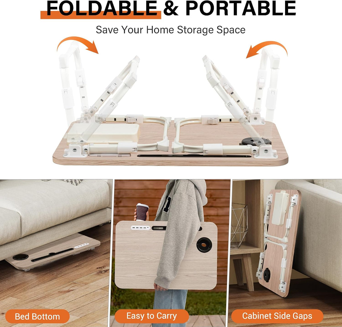 Lap Desk for Bed Adjustable Height with USB Port 23.6" x15.7" Desktop