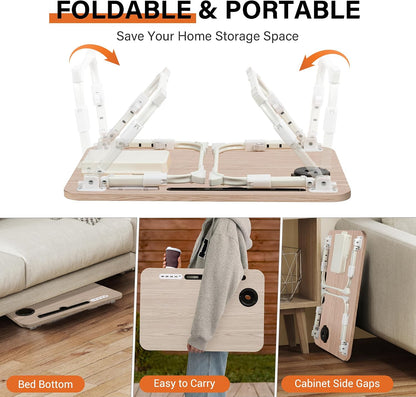 Lap Desk for Bed Adjustable Height with USB Port 23.6" x15.7" Desktop