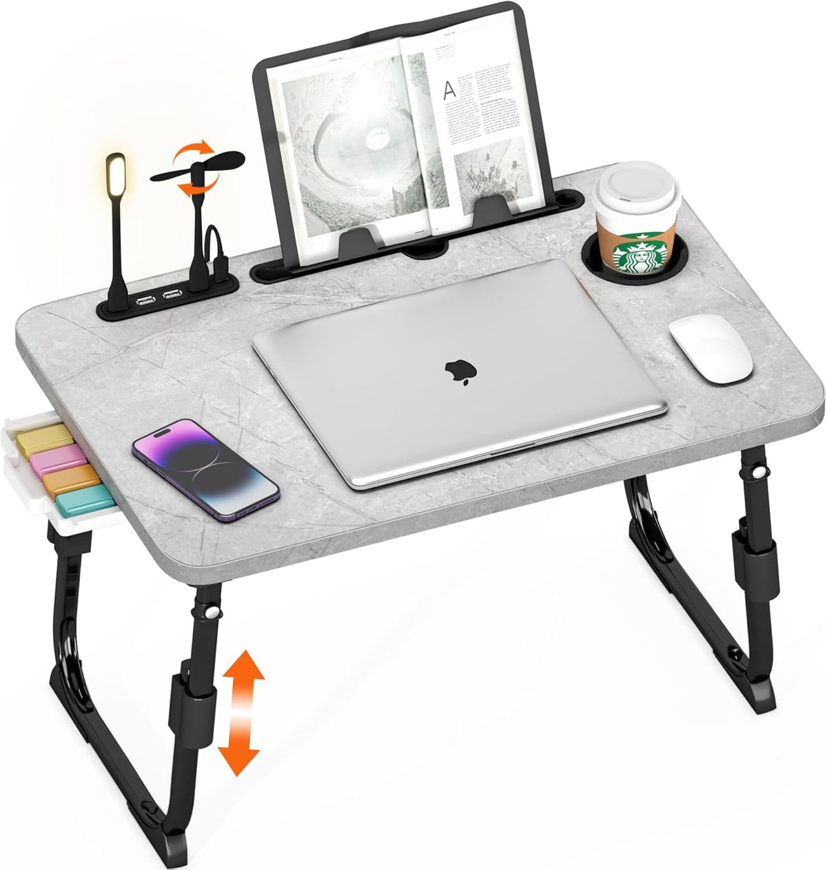 Lap Desk for Bed Adjustable Height with USB Port 23.6" x15.7" Desktop