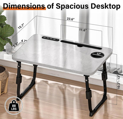 Lap Desk for Bed Adjustable Height with USB Port 23.6" x15.7" Desktop