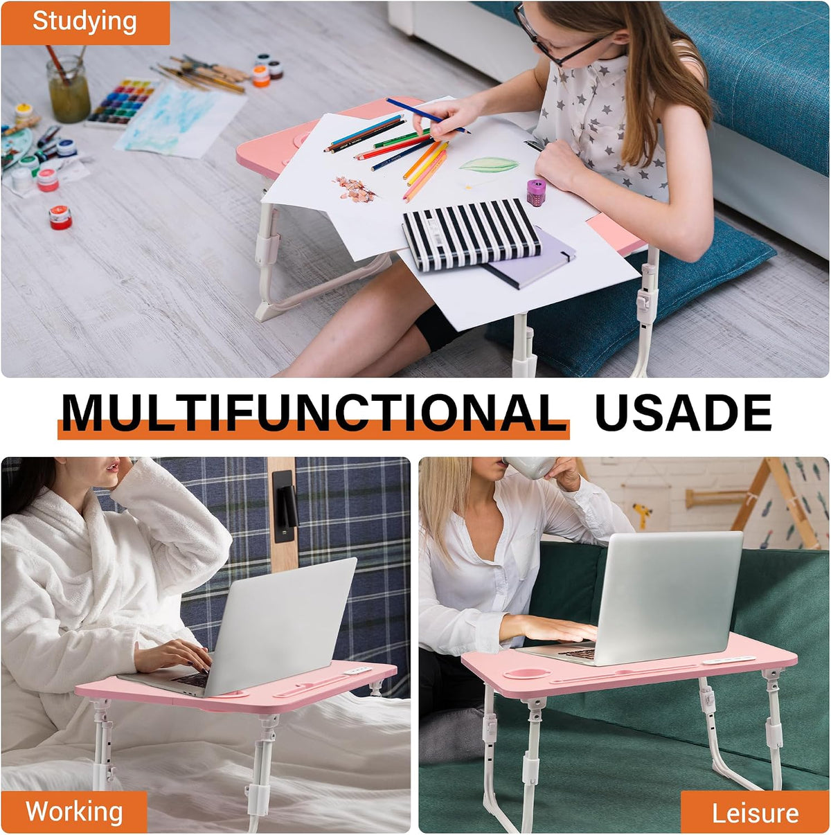 Lap Desk for Bed Adjustable Height with USB Port 23.6" x15.7" Desktop