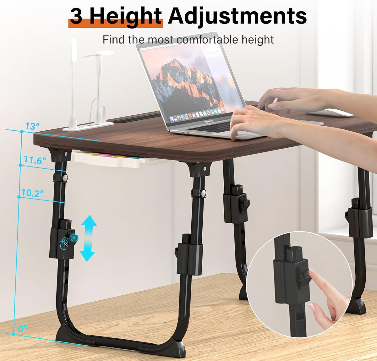 Lap Desk for Bed Adjustable Height with USB Port 23.6" x15.7" Desktop