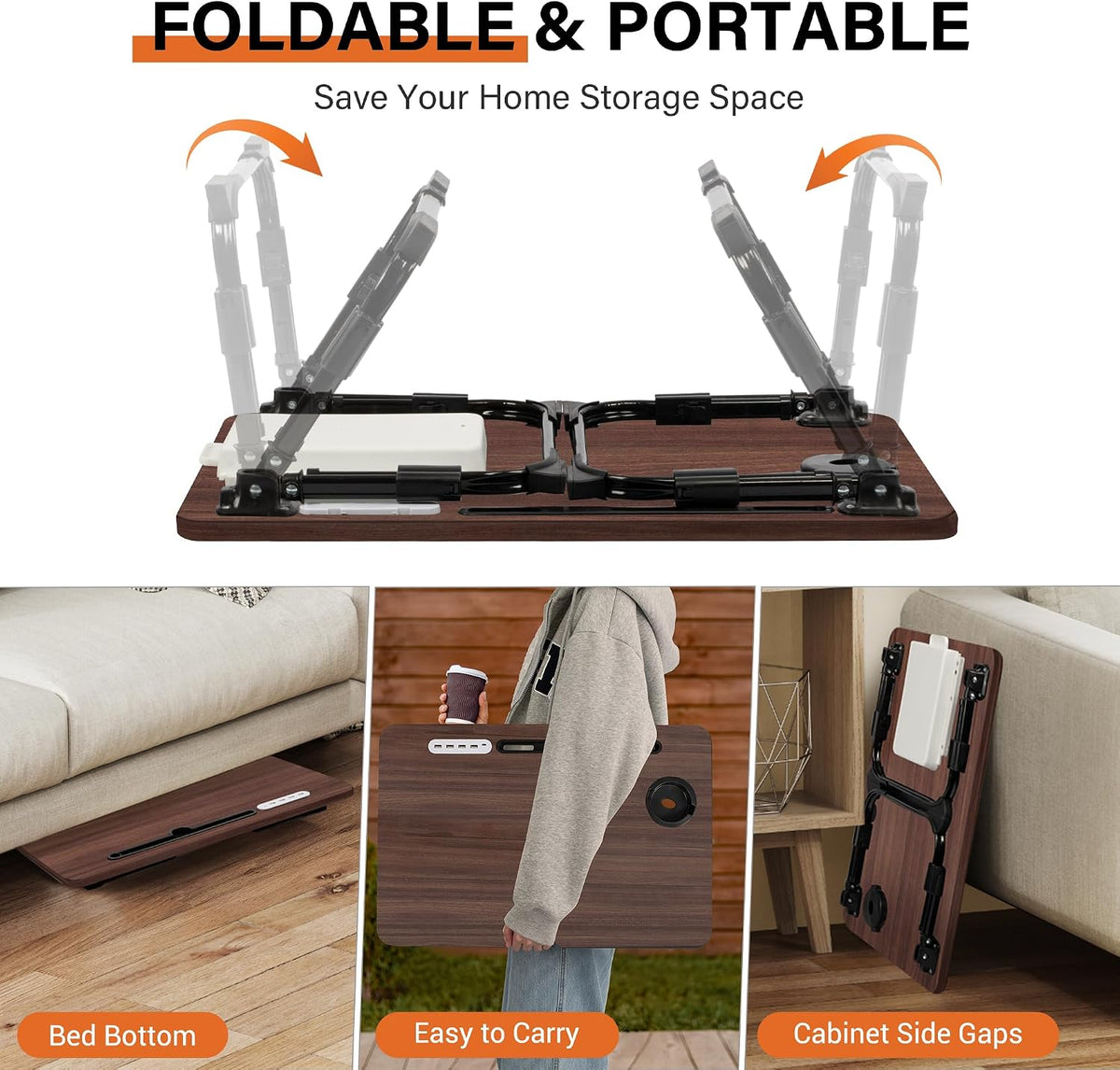 Lap Desk for Bed Adjustable Height with USB Port 23.6" x15.7" Desktop