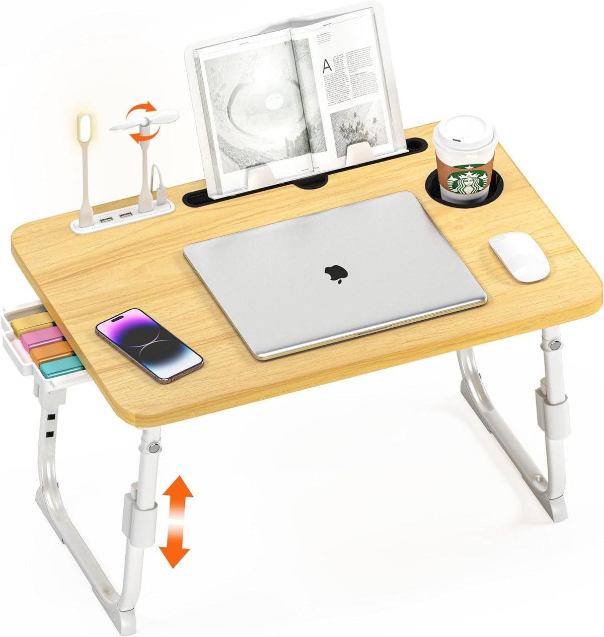 Lap Desk for Bed Adjustable Height with USB Port 23.6" x15.7" Desktop