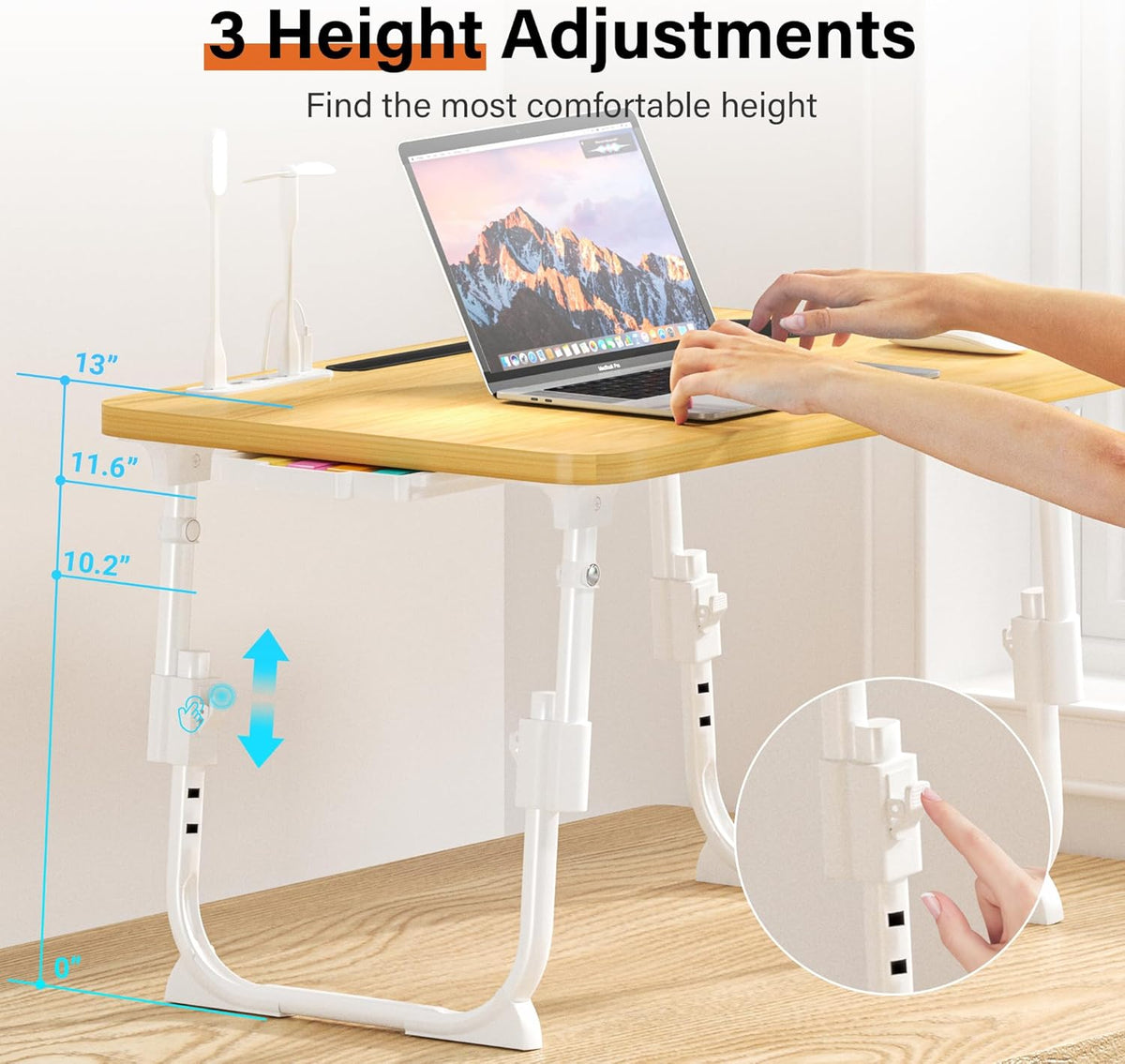 Lap Desk for Bed Adjustable Height with USB Port 23.6" x15.7" Desktop