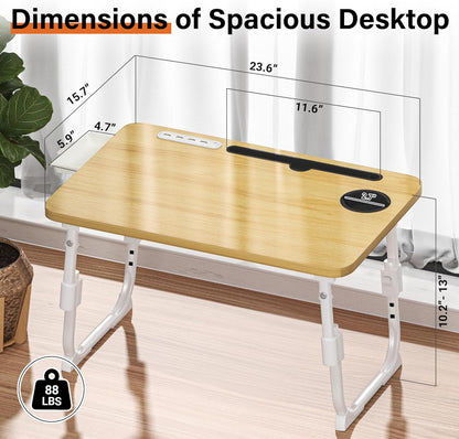 Lap Desk for Bed Adjustable Height with USB Port 23.6" x15.7" Desktop