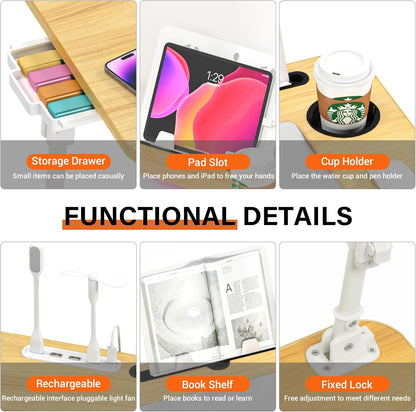 Lap Desk for Bed Adjustable Height with USB Port 23.6" x15.7" Desktop
