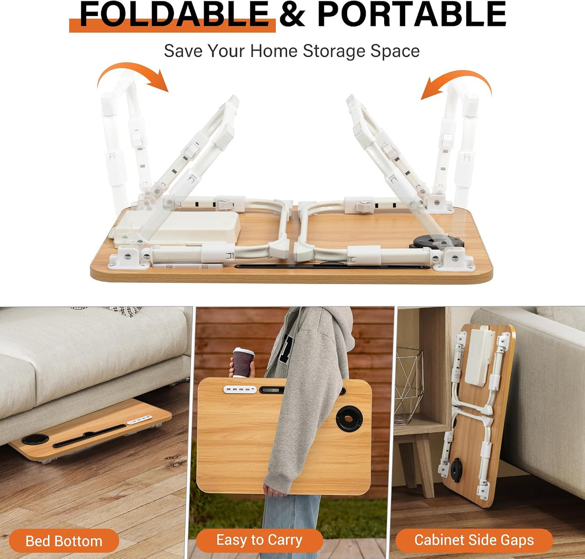 Lap Desk for Bed Adjustable Height with USB Port 23.6" x15.7" Desktop
