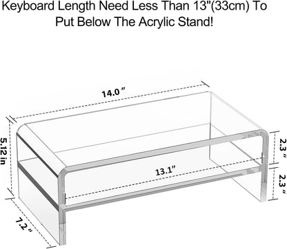 Clear Acrylic Monitor Stand Riser 2 Tier, 5.12 Inches High Clear Computer Desk Organizer Shelf for Multi Media PC Storage Laptop