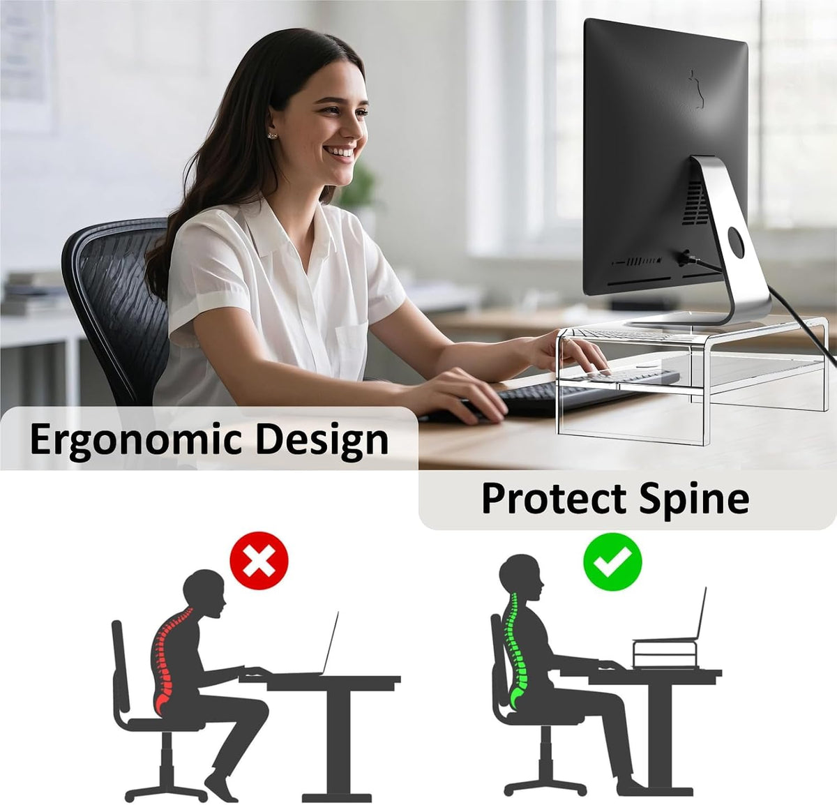 Clear Acrylic Monitor Stand Riser 2 Tier, 5.12 Inches High Clear Computer Desk Organizer Shelf for Multi Media PC Storage Laptop