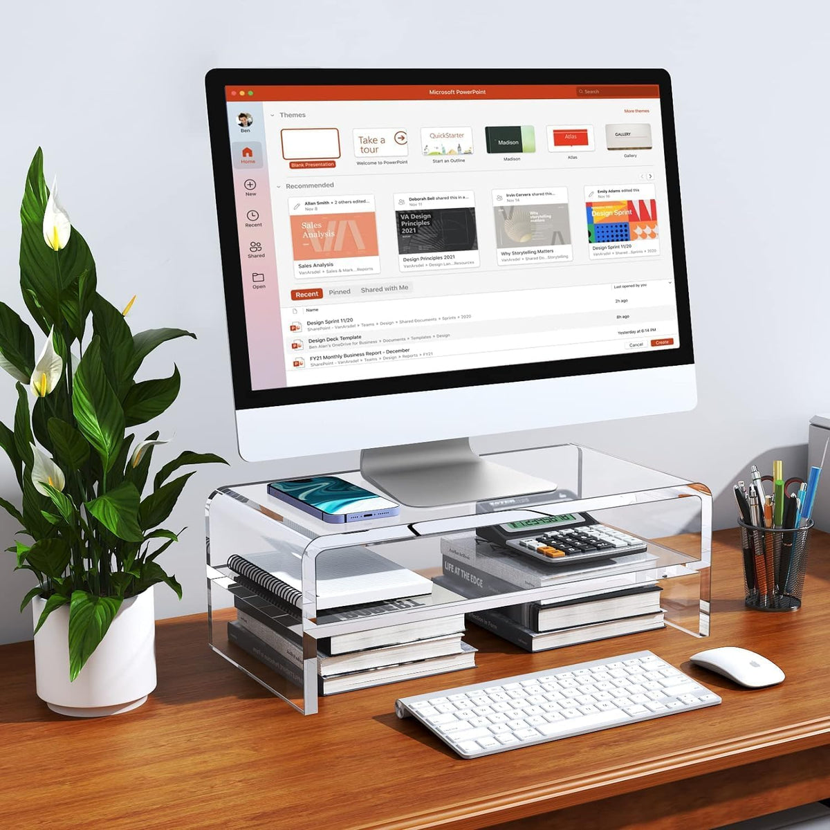 Clear Acrylic Monitor Stand Riser 2 Tier, 5.12 Inches High Clear Computer Desk Organizer Shelf for Multi Media PC Storage Laptop