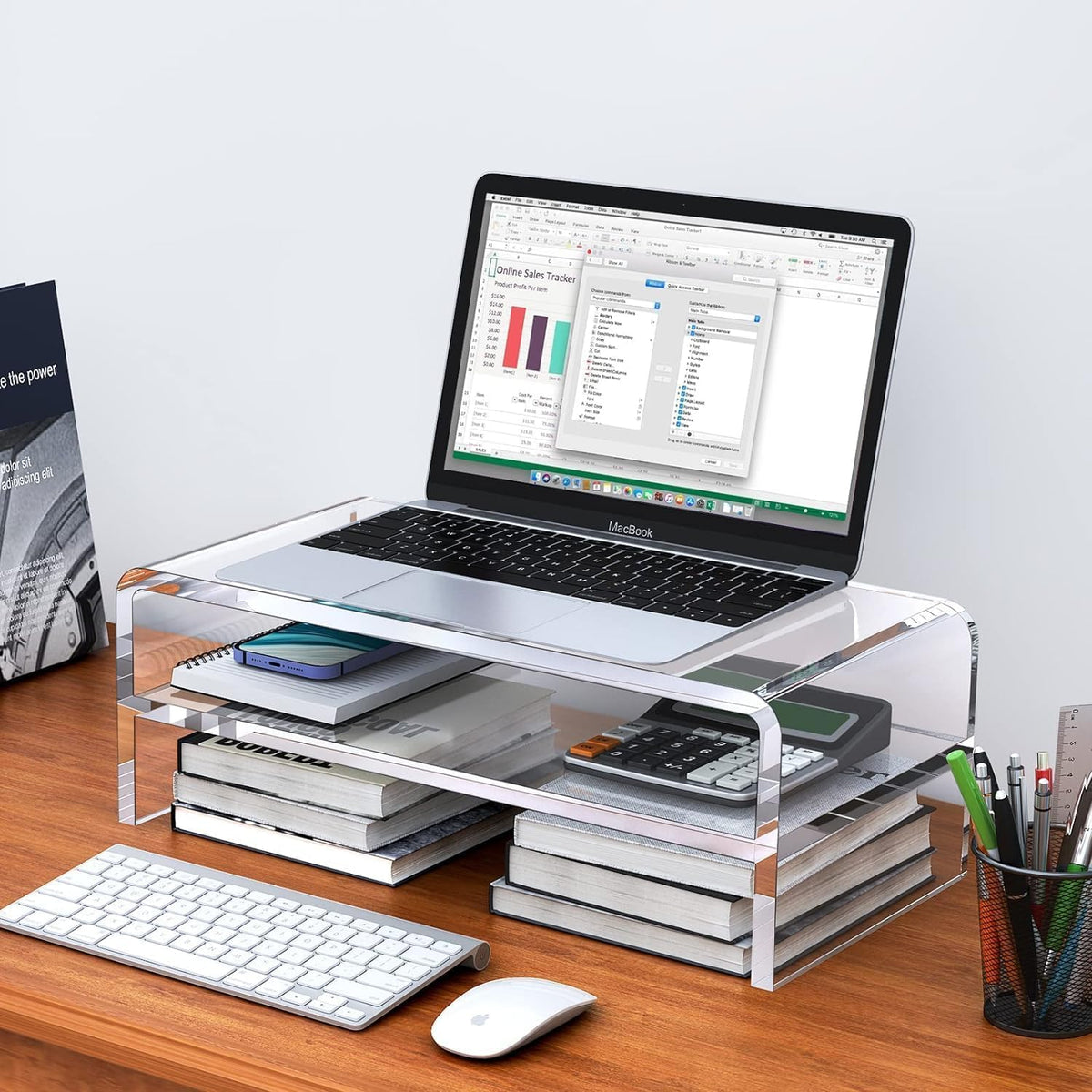 Clear Acrylic Monitor Stand Riser 2 Tier, 5.12 Inches High Clear Computer Desk Organizer Shelf for Multi Media PC Storage Laptop