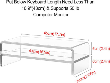 Clear Acrylic Monitor Stand Riser 2 Tier, 5.12 Inches High Clear Computer Desk Organizer Shelf for Multi Media PC Storage Laptop