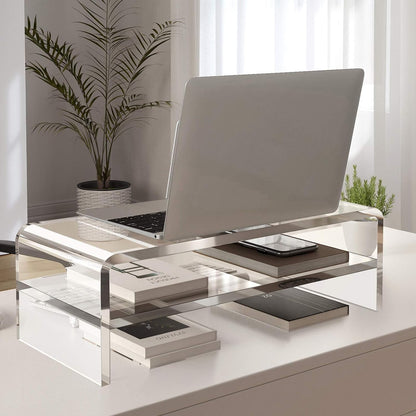Clear Acrylic Monitor Stand Riser 2 Tier, 5.12 Inches High Clear Computer Desk Organizer Shelf for Multi Media PC Storage Laptop