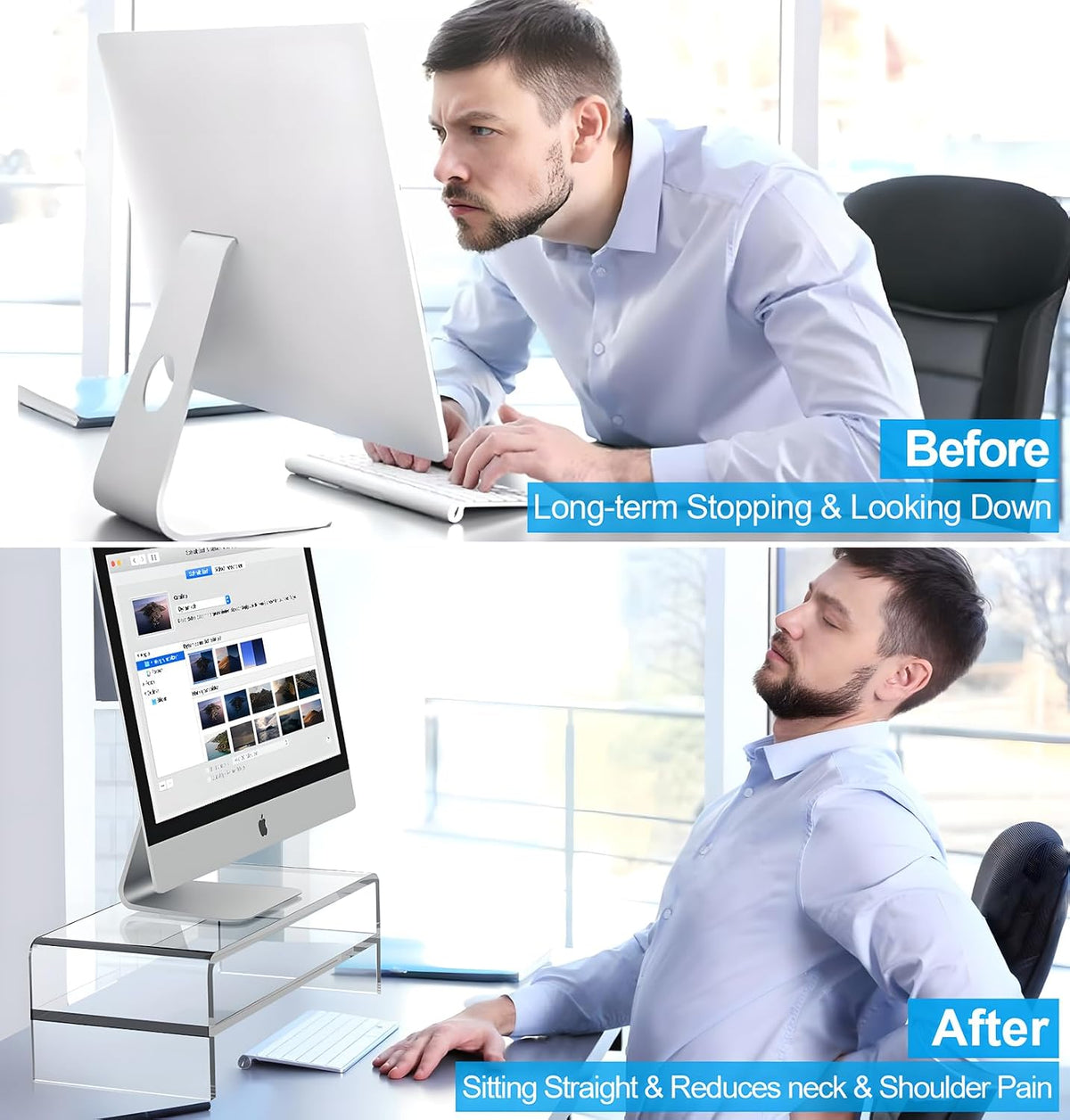 Clear Acrylic Monitor Stand Riser 2 Tier, 5.12 Inches High Clear Computer Desk Organizer Shelf for Multi Media PC Storage Laptop