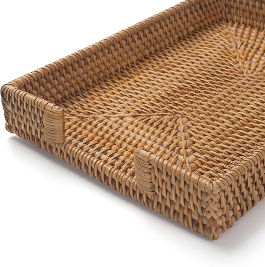 Rattan Letter Tray, Wicker Desk Tray, Woven Desk Organizer, A4 Paper, Document, File, Mail, Magazine Storage Basket for Office, Classroom, Home Desktop