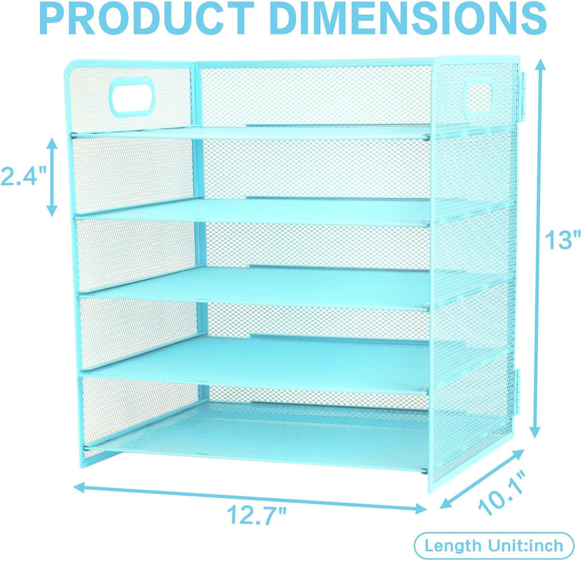 3 Tier Lettrer Tray Organizer with Handle, Metal Mesh Desk File Organizer with Sliding Trays, Paper Sorter Desk for Home Office School, Blue
