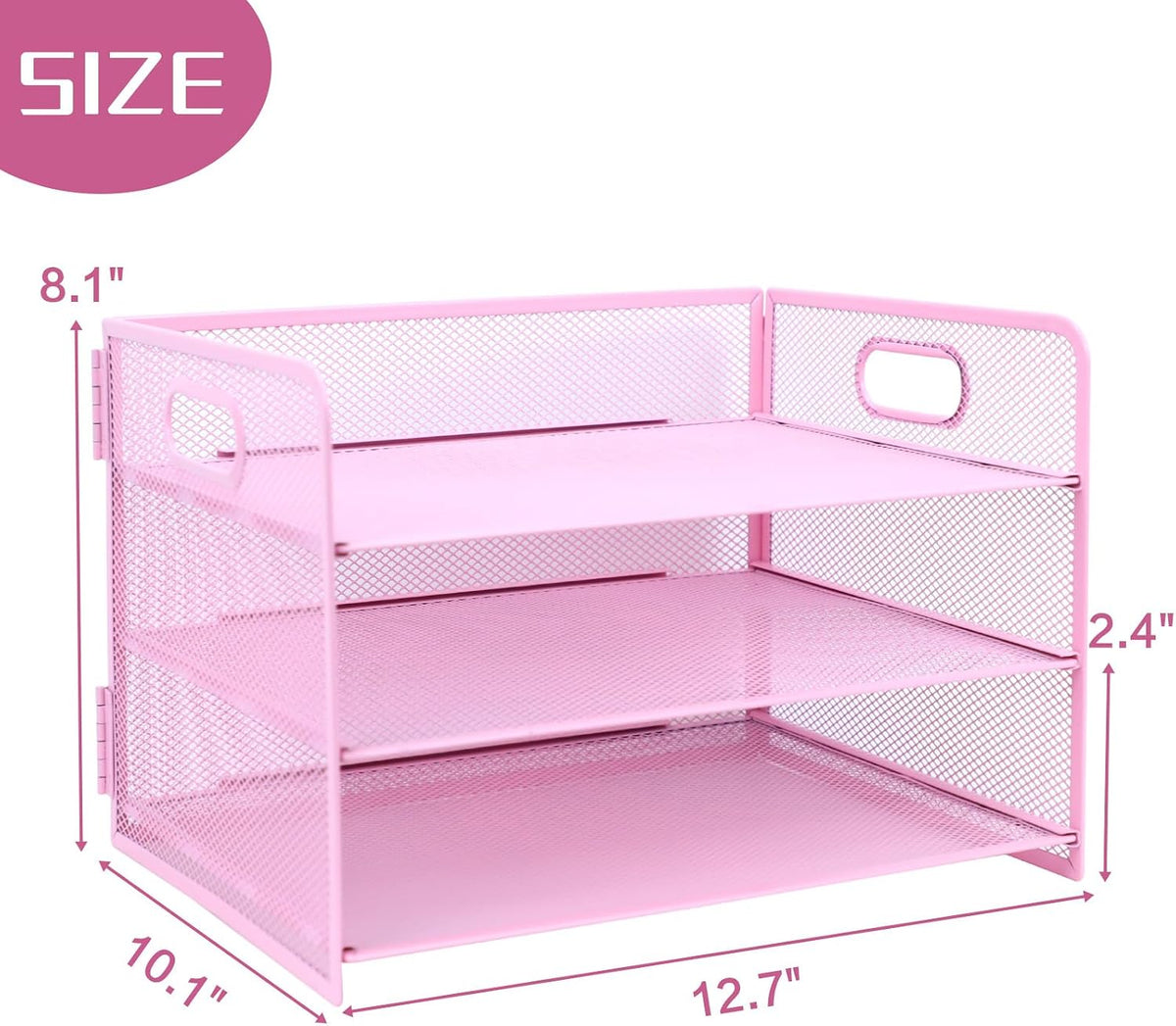 3 Tier Lettrer Tray Organizer with Handle, Metal Mesh Desk File Organizer with Sliding Trays, Paper Sorter Desk for Home Office School, Blue