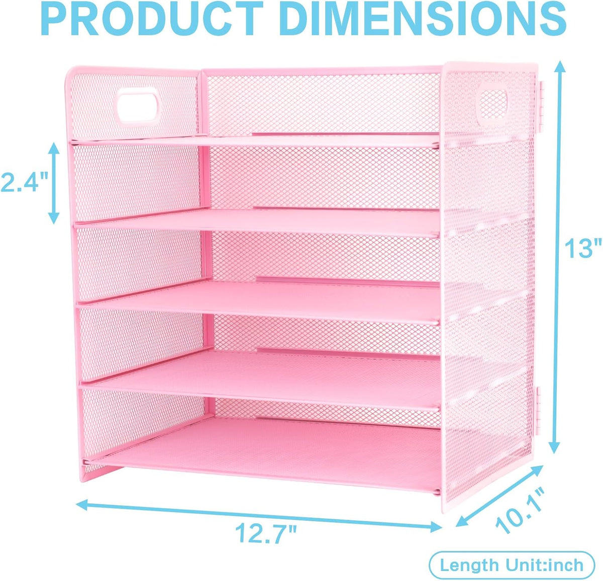3 Tier Lettrer Tray Organizer with Handle, Metal Mesh Desk File Organizer with Sliding Trays, Paper Sorter Desk for Home Office School, Blue