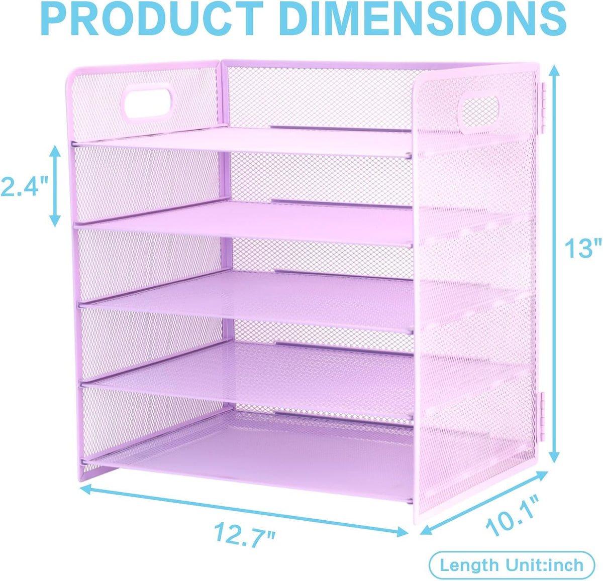 3 Tier Lettrer Tray Organizer with Handle, Metal Mesh Desk File Organizer with Sliding Trays, Paper Sorter Desk for Home Office School, Blue