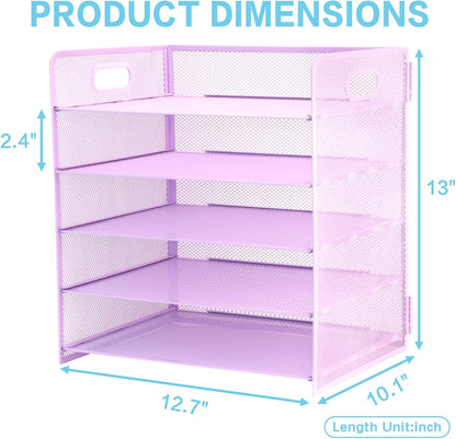 3 Tier Lettrer Tray Organizer with Handle, Metal Mesh Desk File Organizer with Sliding Trays, Paper Sorter Desk for Home Office School, Blue