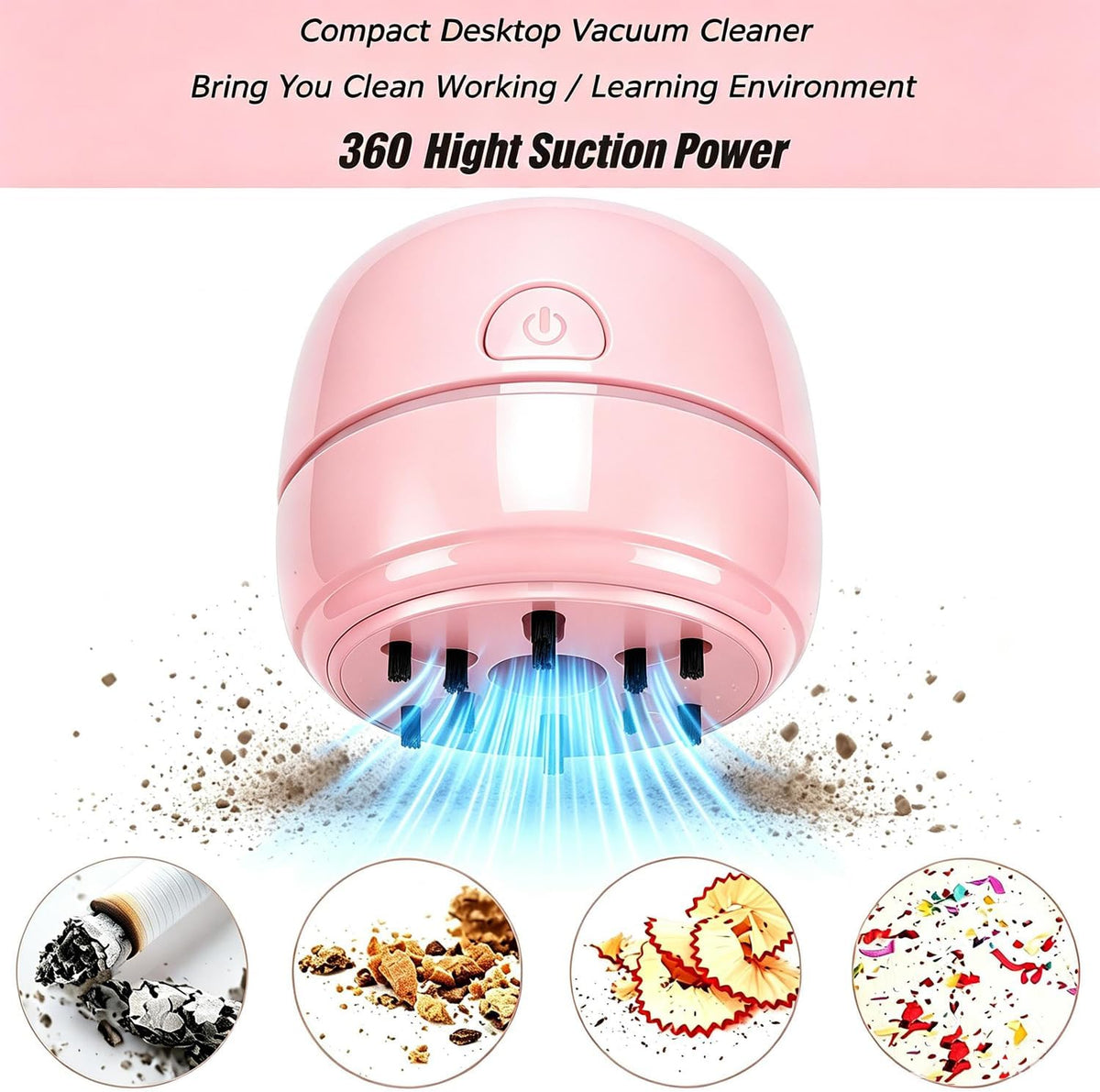 Desktop Vacuum Cleaner USB Recharging, Portable Mini Vacuum Cleaner for Cleaning Eraser Crumbs, Dust, Crumbs, Computer Keyboard and Car (White)
