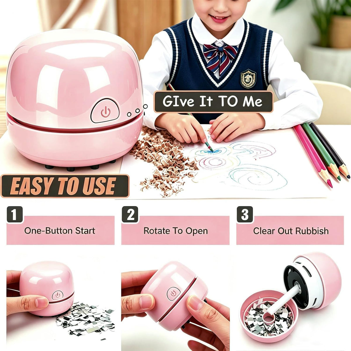 Desktop Vacuum Cleaner USB Recharging, Portable Mini Vacuum Cleaner for Cleaning Eraser Crumbs, Dust, Crumbs, Computer Keyboard and Car (White)