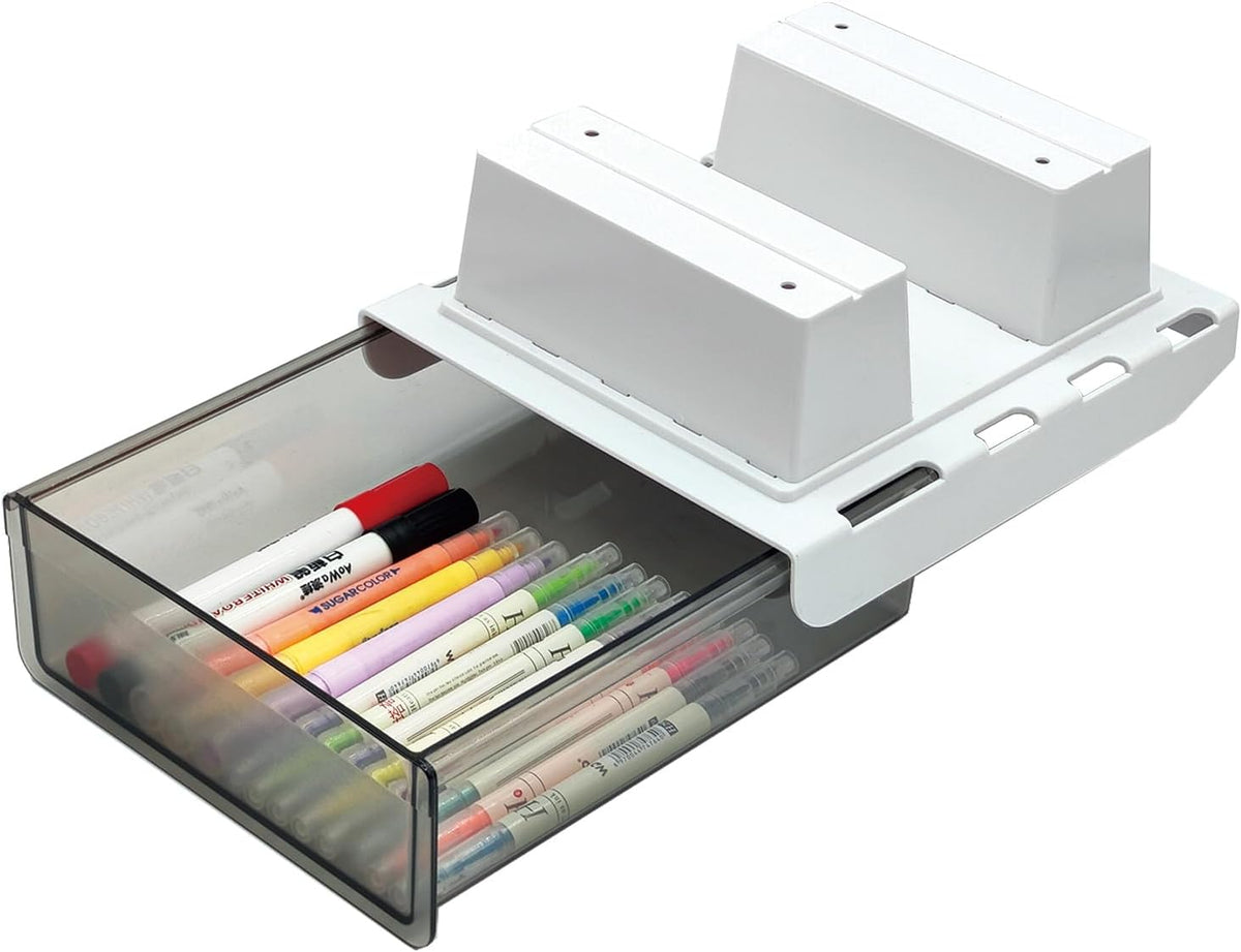 Upgrade Under Table Drawer with Lip, Office Attachable Plastic Desk Accessories & Workspace Organizers, Hidden Under Table Storage Organizer Pencil Tray Drawer Slide Out