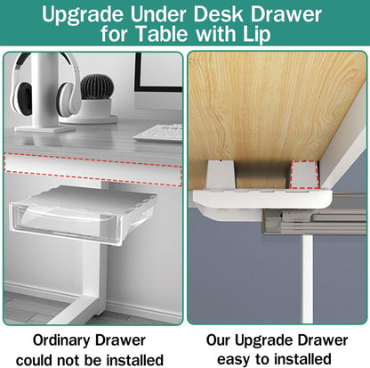 Upgrade Under Table Drawer with Lip, Office Attachable Plastic Desk Accessories & Workspace Organizers, Hidden Under Table Storage Organizer Pencil Tray Drawer Slide Out