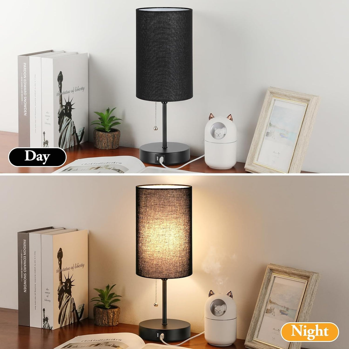 Set of 2 Table Lamps, Modern Bedside Desk Lamps with Pull Chain