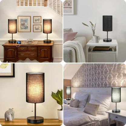 Set of 2 Table Lamps, Modern Bedside Desk Lamps with Pull Chain