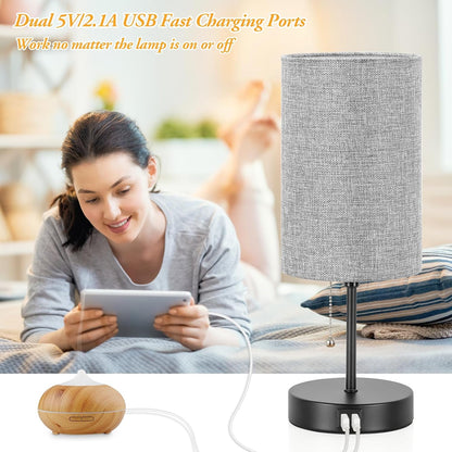 Set of 2 Table Lamps, Modern Bedside Desk Lamps with Pull Chain