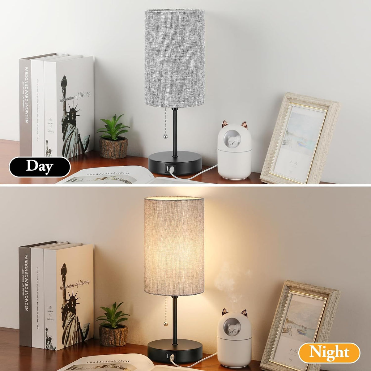 Set of 2 Table Lamps, Modern Bedside Desk Lamps with Pull Chain