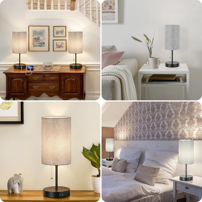 Set of 2 Table Lamps, Modern Bedside Desk Lamps with Pull Chain