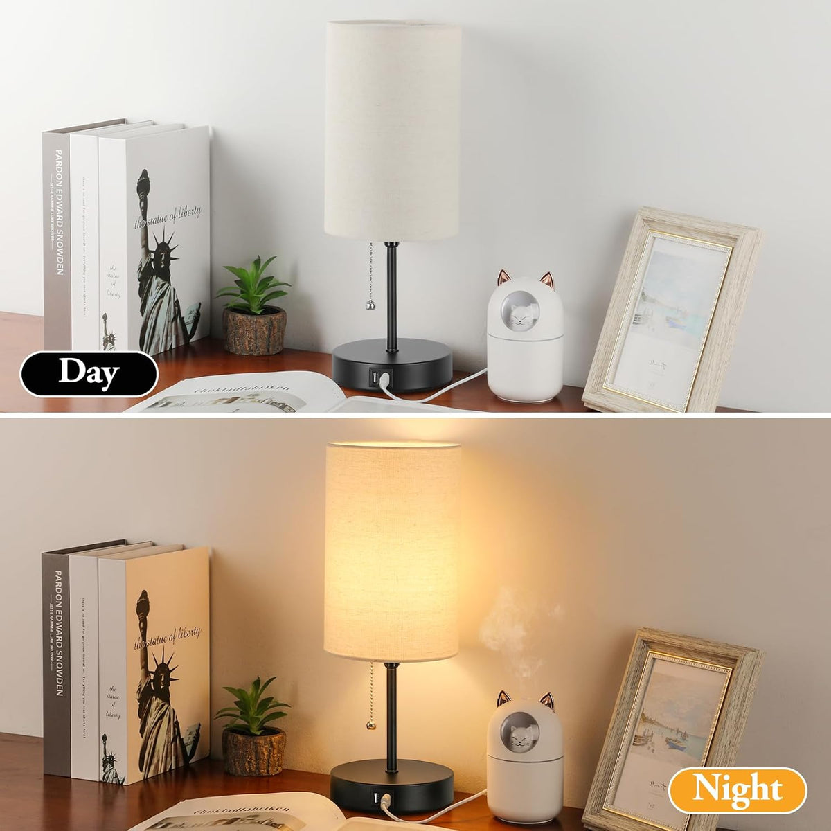 Set of 2 Table Lamps, Modern Bedside Desk Lamps with Pull Chain
