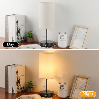 Set of 2 Table Lamps, Modern Bedside Desk Lamps with Pull Chain