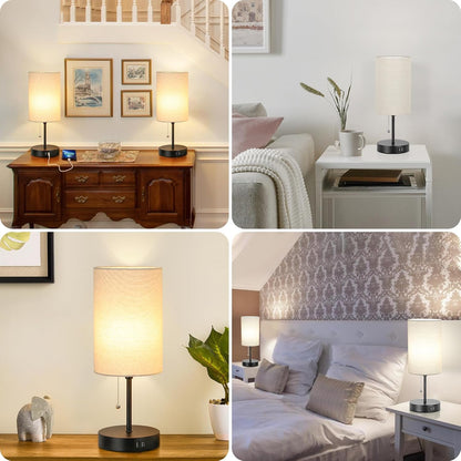 Set of 2 Table Lamps, Modern Bedside Desk Lamps with Pull Chain