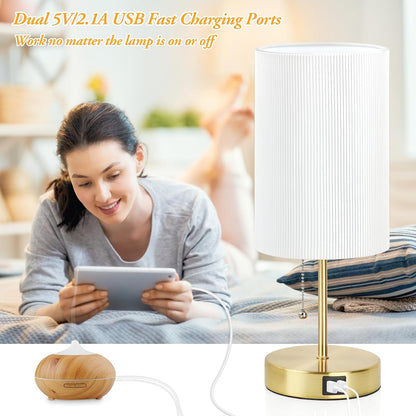 Set of 2 Table Lamps, Modern Bedside Desk Lamps with Pull Chain