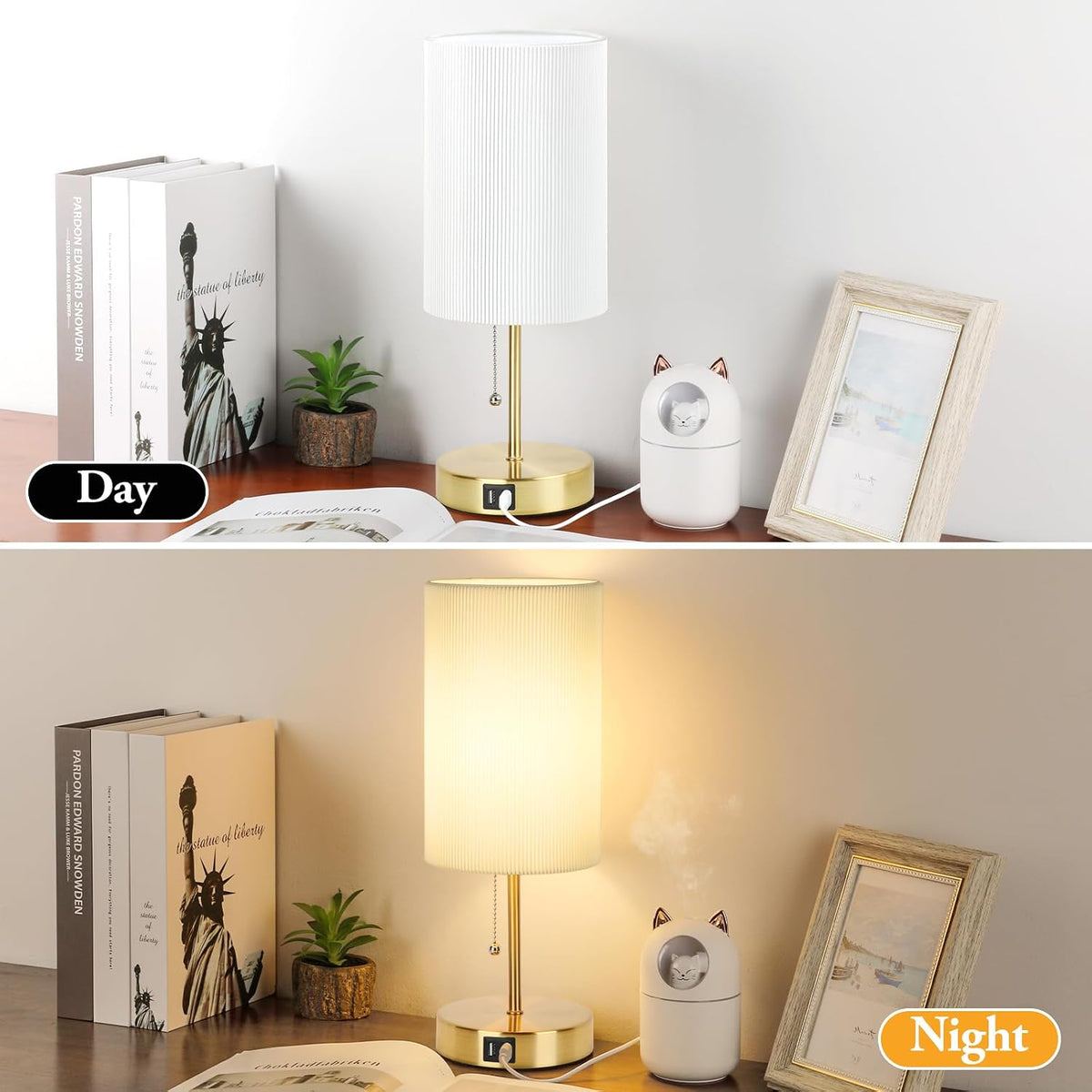 Set of 2 Table Lamps, Modern Bedside Desk Lamps with Pull Chain
