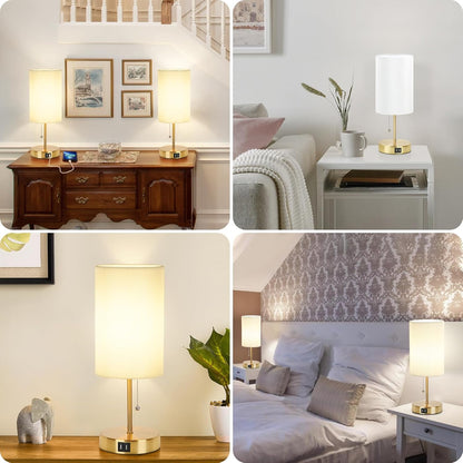 Set of 2 Table Lamps, Modern Bedside Desk Lamps with Pull Chain