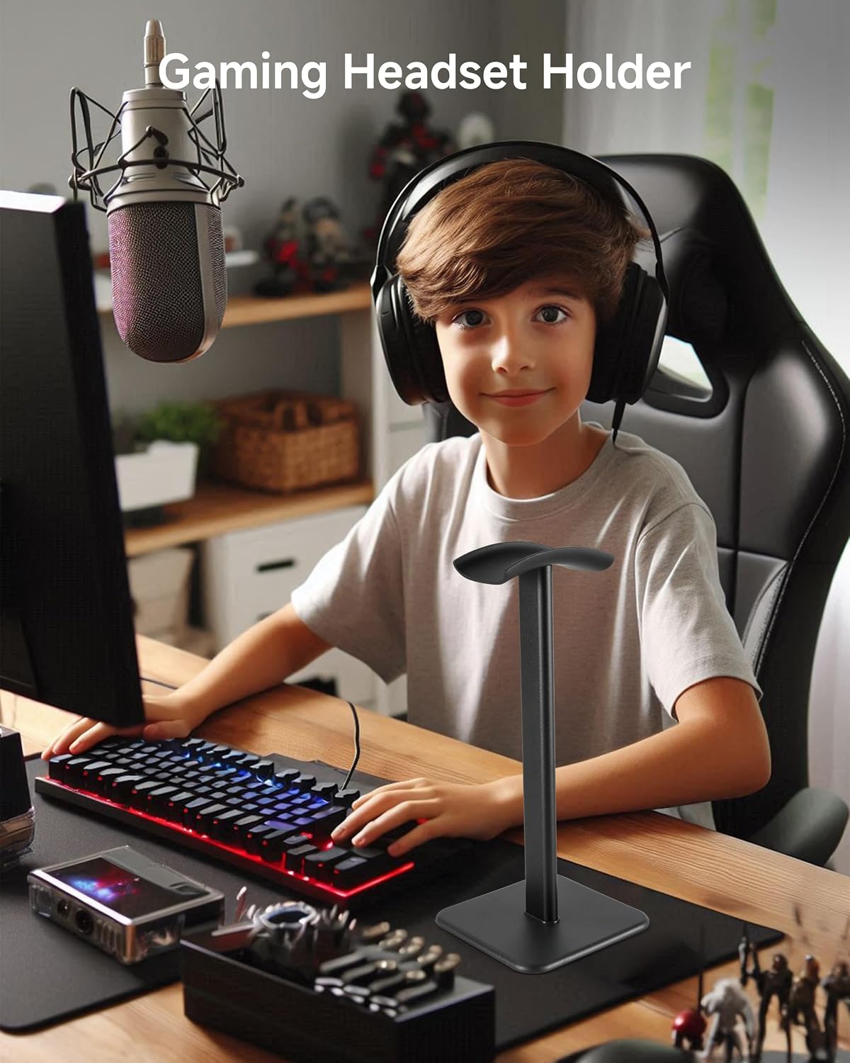 Headset Stand - Headphone Holder for Desk with Aluminum Hanger Compatible with All Over-Ear On-Ear Computer Xbox One PS5 PS4 PC Game Telephone Headsets (Black)
