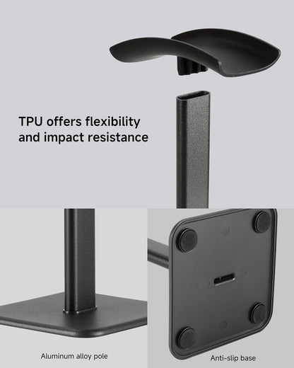 Headset Stand - Headphone Holder for Desk with Aluminum Hanger Compatible with All Over-Ear On-Ear Computer Xbox One PS5 PS4 PC Game Telephone Headsets (Black)