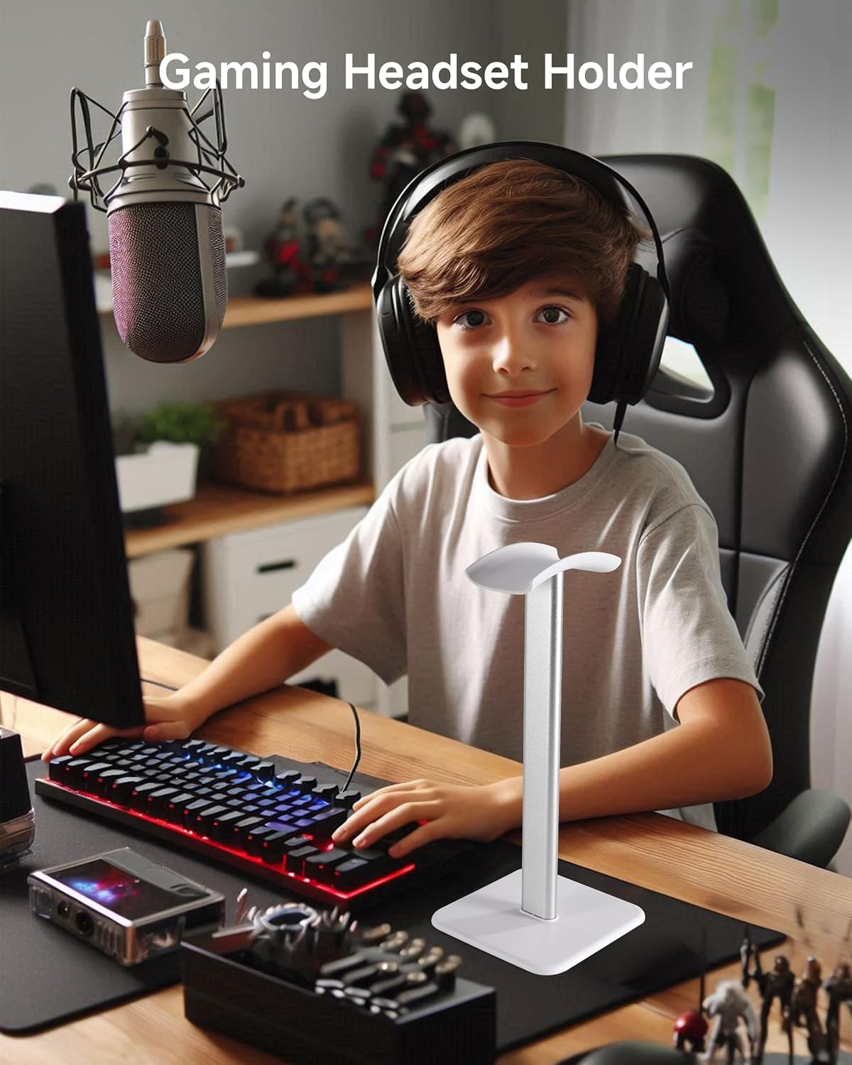 Headset Stand - Headphone Holder for Desk with Aluminum Hanger Compatible with All Over-Ear On-Ear Computer Xbox One PS5 PS4 PC Game Telephone Headsets (Black)