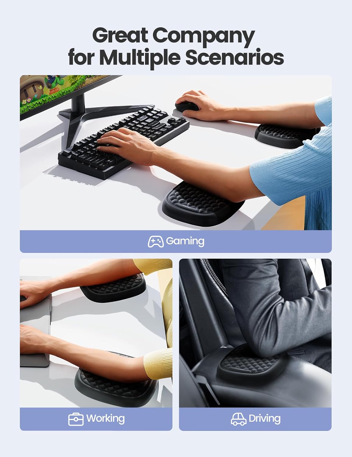 【Upgraded Larger and Thicker】 Elbow Rest Pad 1pc, Desk Wrist Rest Memory Foam Armrest, Ergonomic Mouse Cushion Support, Wrist Pain Relief for Computer Laptop Working Typing Gaming Office Gadget