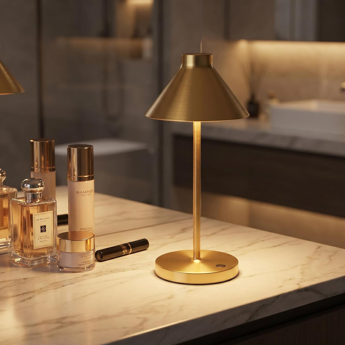 Rechargeable Mini Cordless Desk Lamp, IP44 Waterproof (Gold)