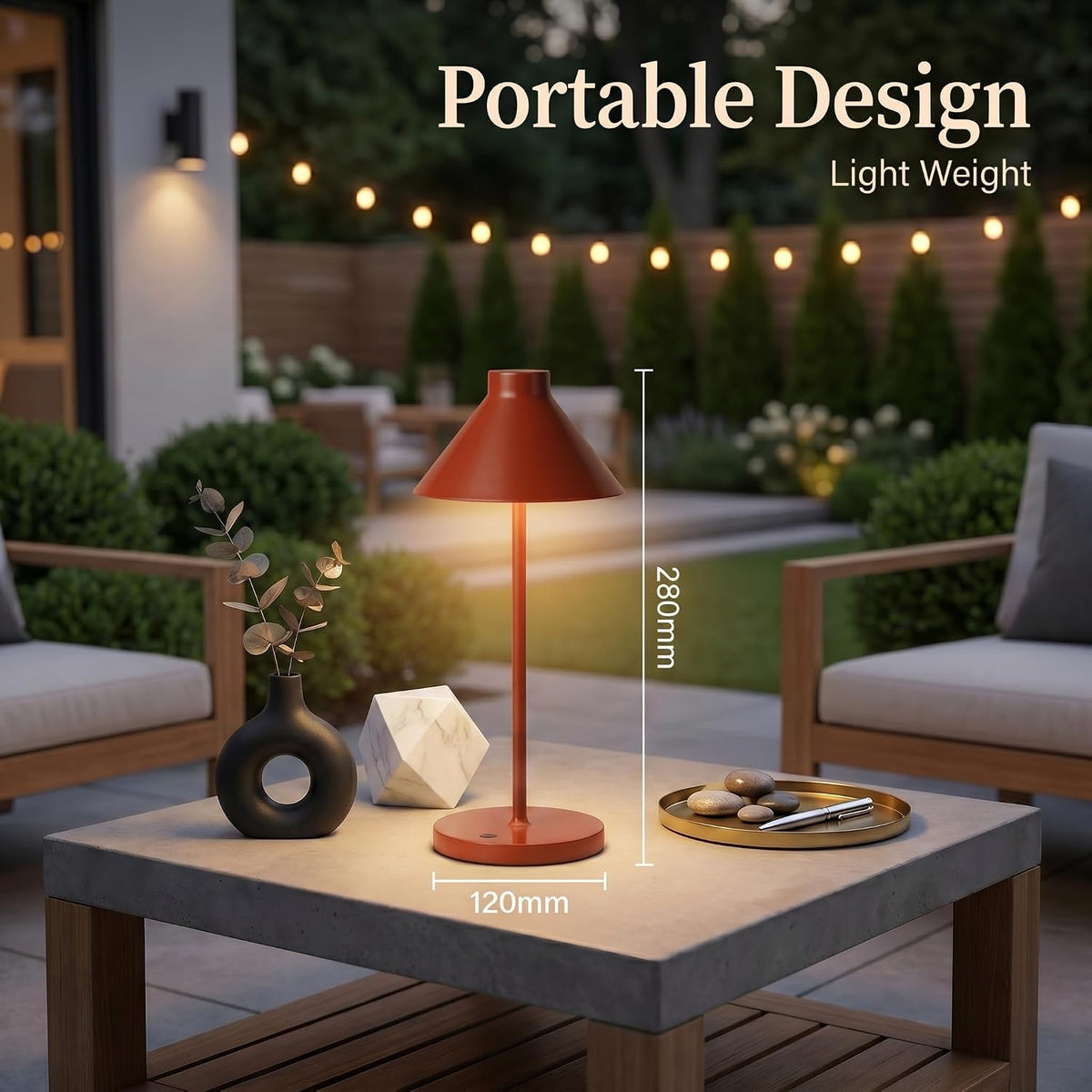 Rechargeable Mini Cordless Desk Lamp, IP44 Waterproof (Gold)